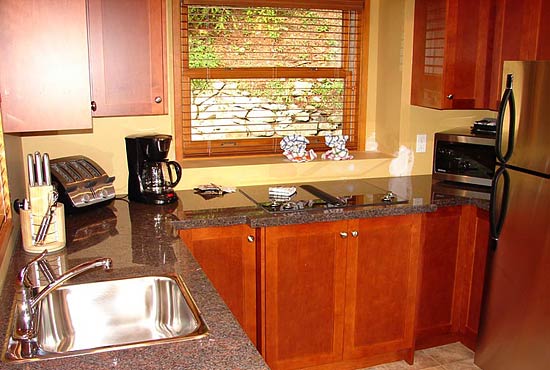 Kitchen with granite counter top and stainless appliances